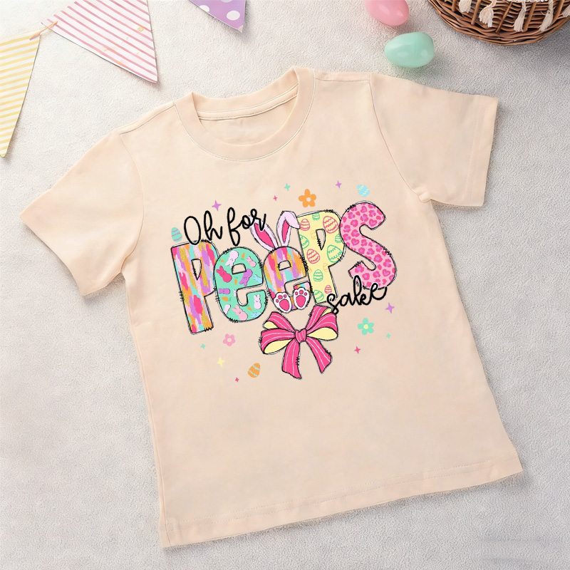 Personalized Cute Bunny Ears Florals Custom Name Easter Celebration Spring Outfit Kid T-shirt