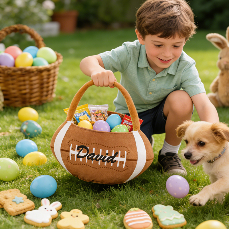 Personalized Football Easter Basket with Custom Name for Kids and Sports Fans Easter Gift