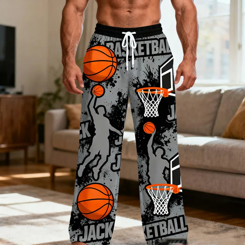 Personalized Basketball Themed Pajama Pants with Custom Name for Players and Enthusiasts