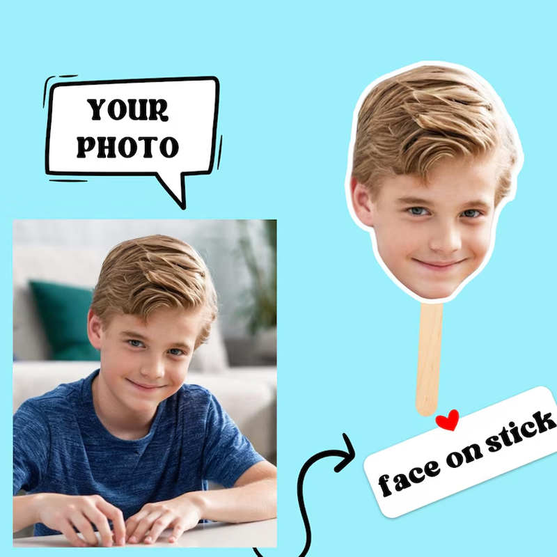 Personalized Face on a Stick Big Head Cutouts Birthday Photobooth Face on a Stick Funny Party Face Custom Birthday Face on a Stick Pet Face on a Stick