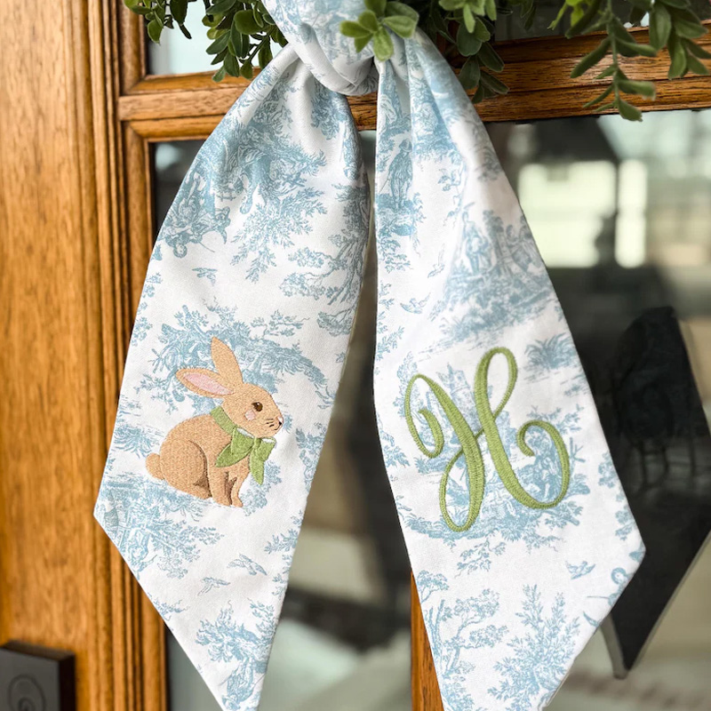 Personalized Elegant Rabbit Initial Festive Home Decor Wreath Sash Gift for Kids