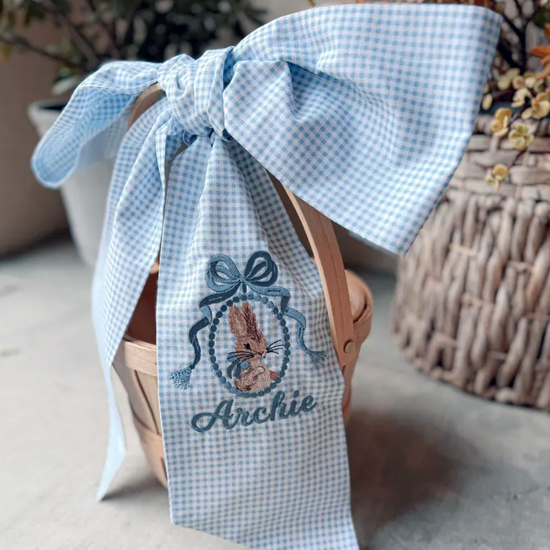 Personalized Embroidered Custom Name Classic Check Ribbon Home Entry Decoration Wreath Sash