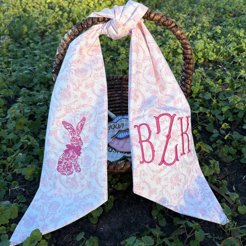 Personalized Bunny Monogram Letter Custom Embroidery Easter Spring Door Decoration Wreath Sash