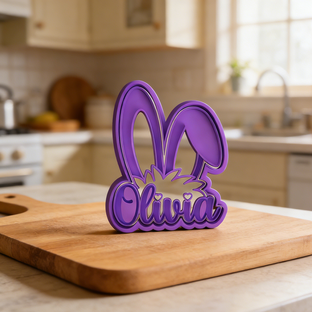 Personalized Bunny Name Cookie Cutter Easter Rabbit Ear Custom Embosser Mold Perfect for Easter Baking Kids Gifts