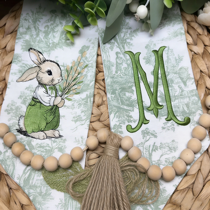 Personalized Bunny Initial Custom Embroidery Spring Home Door Decoration Wreath Sash