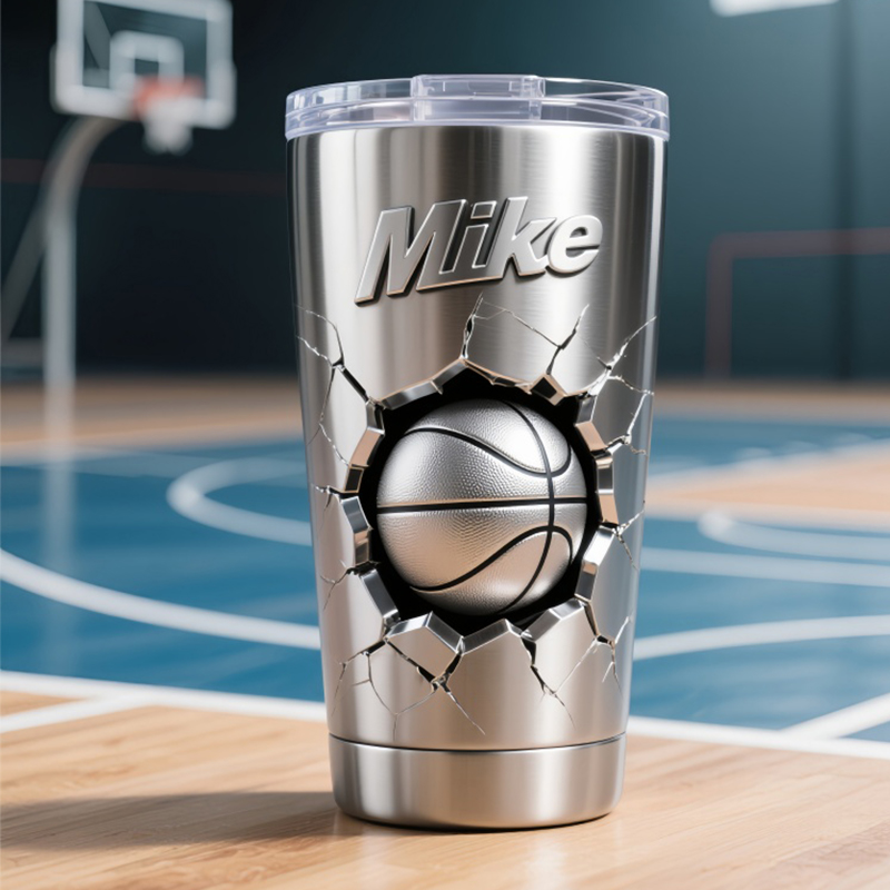 Personalized Basketball Tumbler with 3D Smash Design and Custom Name for Athletes and Coaches