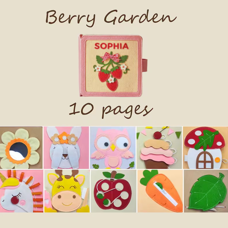 Personalized Cute Fruit Design Custom Name Montessori Sensory Learning Toy For Kids Handmade Felt Quiet Book