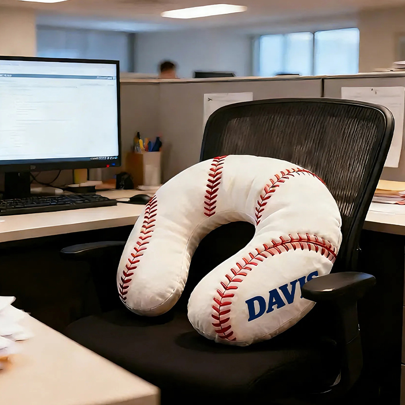 Personalized Baseball U-Shaped Pillow with Custom Name Design
