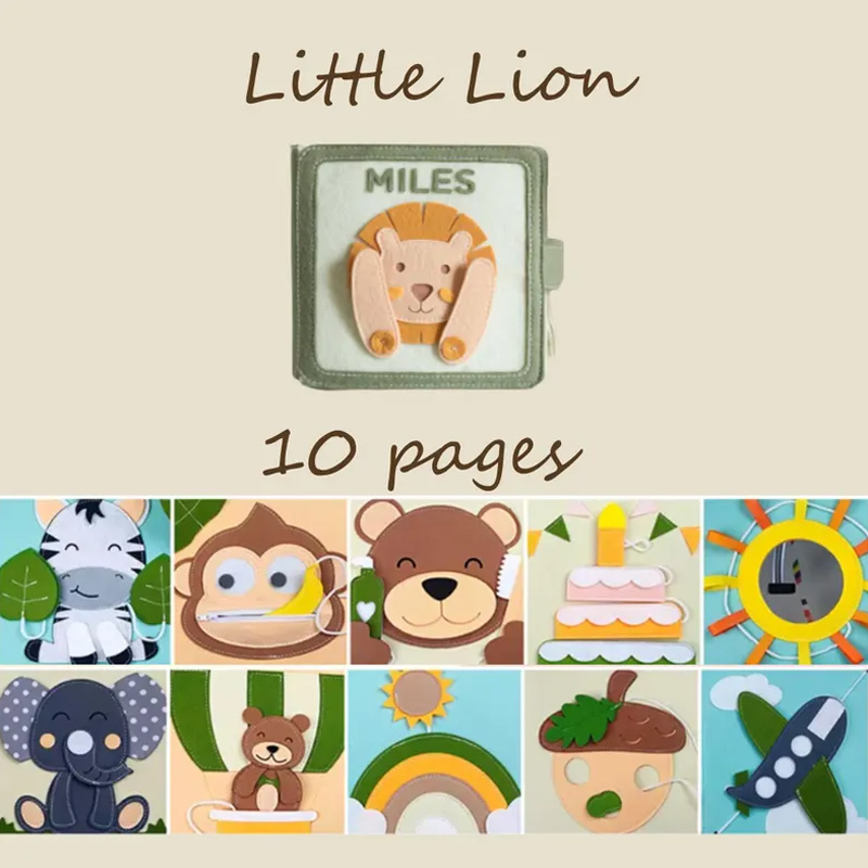 Personalized Jungle Animal Design Custom Name Learning Busy Sensory Play Gift For Kids Handmade Felt Quiet Book