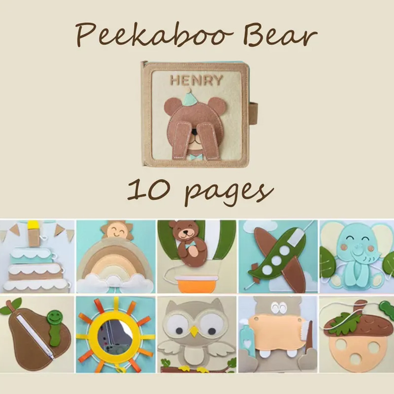 Personalized Bear Theme Custom Name Montessori Sensory Learning Activity Toy For Toddlers Handmade Felt Quiet Book