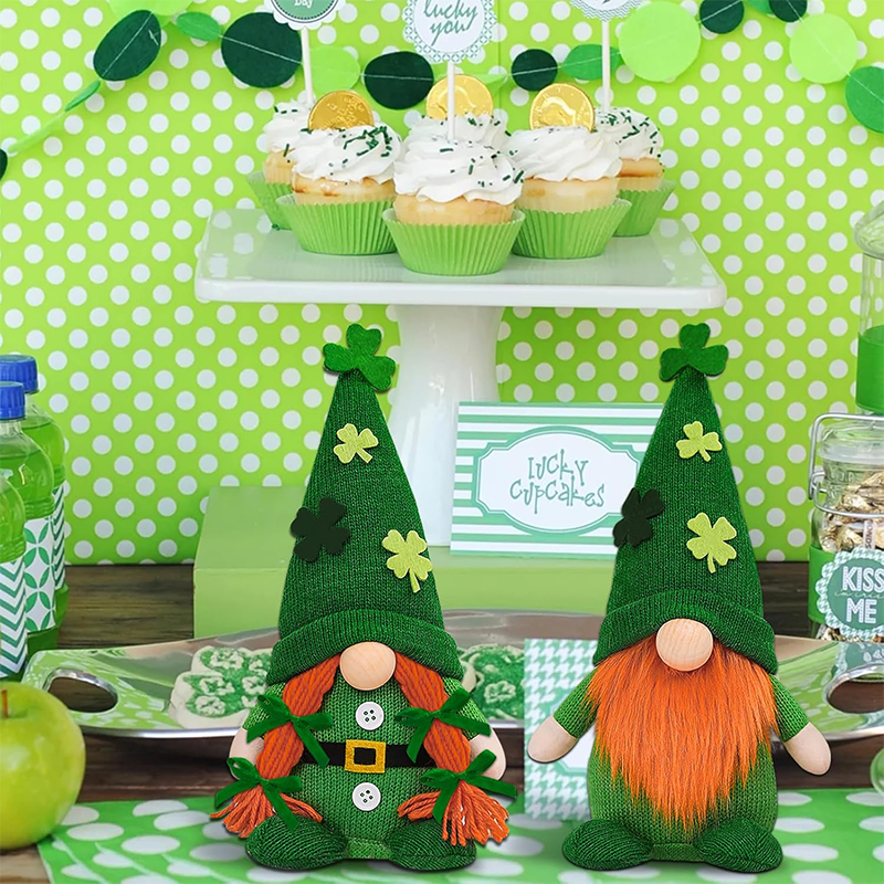 St Patricks Day Gnomes Decorations for Home Handmade Irish Leprechaun Gnome Plush Doll Ornaments with Lucky Shamrock Clover Saint Patricks Scandinavian Dwarf Tiered Tray Decor