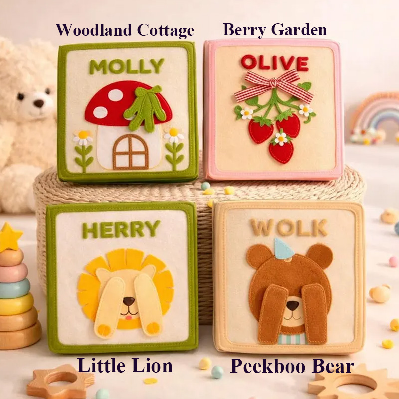 Personalized Forest and Animal Design Custom Name Educational Sensory Busy Play Gift Handmade Felt Quiet Book