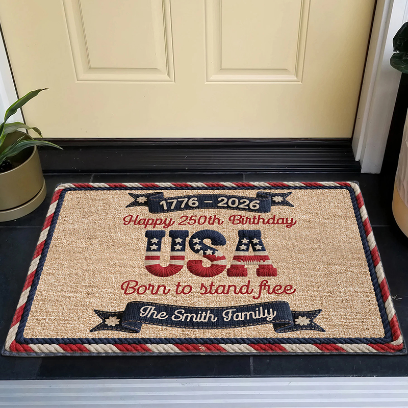 Personalized USA 250th Anniversary Doormat with Custom Family Name for Patriotic Home Decor