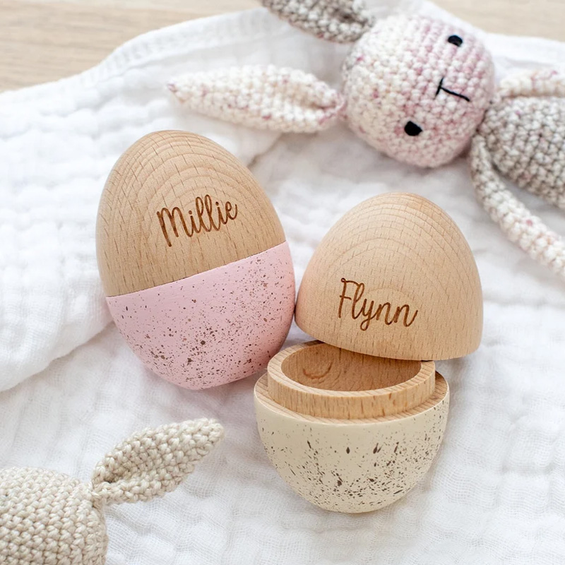 Personalized Wooden Two Tone Theme Custom Name Engraved Reusable Holiday Gift Keepsake Easter Egg