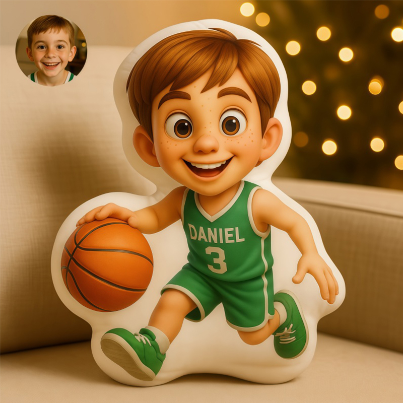 Personalized Basketball Player Pixar Style Pillow with Custom Name and Face Gift For Basketball Players and Kids