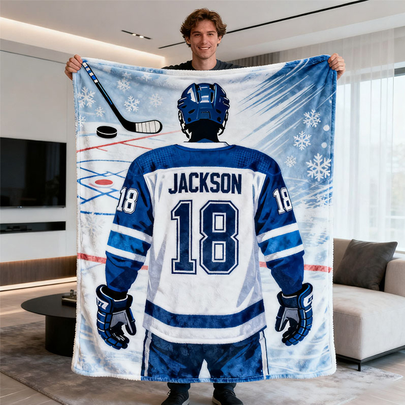 Personalized Hockey Blanket with Custom Name, Number, and The Perfect Gift for Hockey Fans