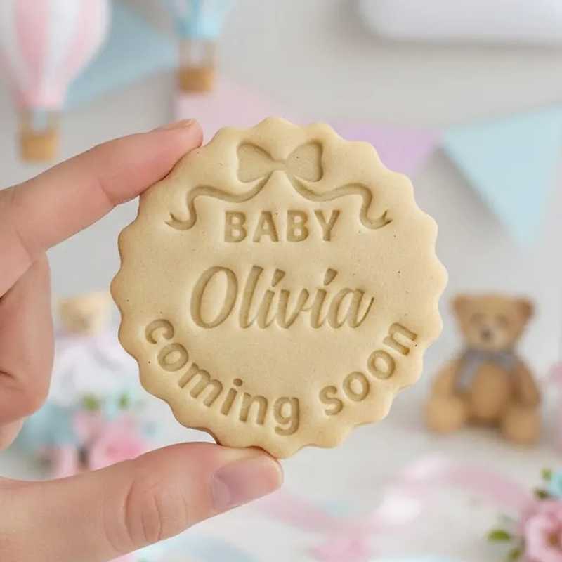 Personalized Baby Coming Soon with Bow Custom Cookie Cutter Stamp Cust