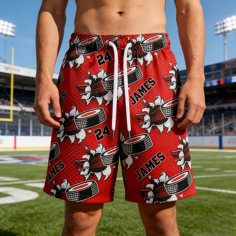 Personalized Ice Hockey Themed Athletic Shorts Custom Name and Number for Players & Enthusiasts