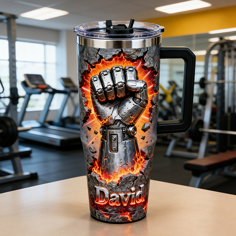 Personalized Mechanical Boxing Fist Tumbler with Custom Name for MMA & Combat Sports Enthusiasts