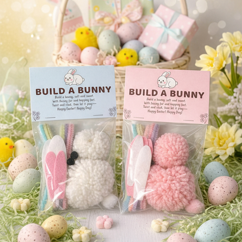 Personalized Build a Bunny Craft Kit Felt Easter Bunny DIY Set Spring Basket Stuffer for Kids Classroom Party Favors