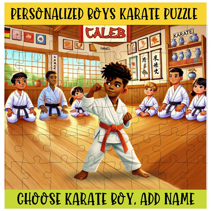 Personalized Karate Boy Puzzle Custom Name Jigsaw for Martial Arts Loving Kids Karate Party Favor Learning Toy Martial Arts Puzzle