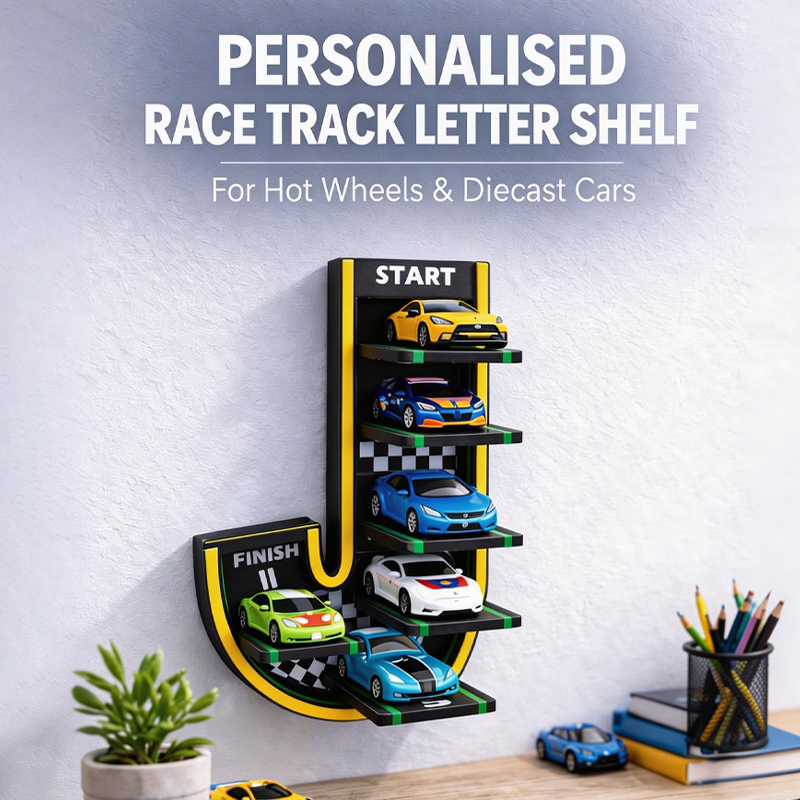 Personalised Race Track Letter Shelf Hot Wheels Display Kids Bedroom Decor Kids Birthday Gifts