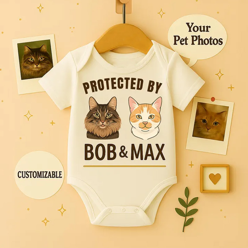 Personalized Pet Lover Theme Custom Pet Photo Protected By Funny Family Gift Baby Bodysuit