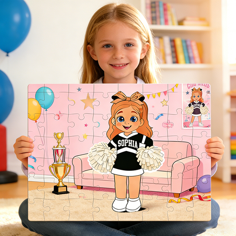 Personalized Pink Cheerleading Girl Puzzle with Custom Name Fun Activity for Cheerleading Enthusiasts