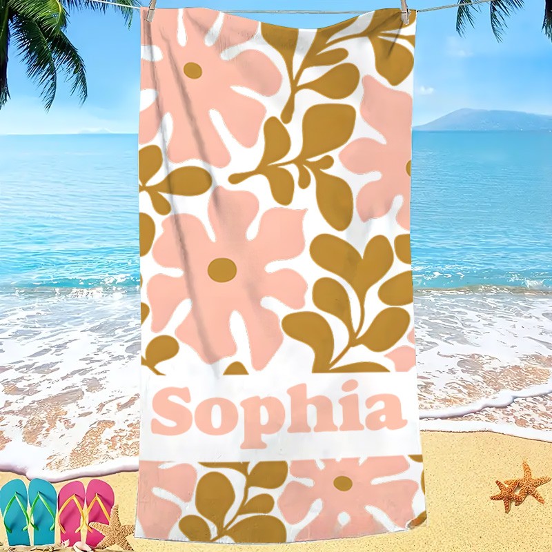 Personalized Yellow Danish Flower Kids Beach Towel with Name Beach Party Travel Birthday Gift for Kids