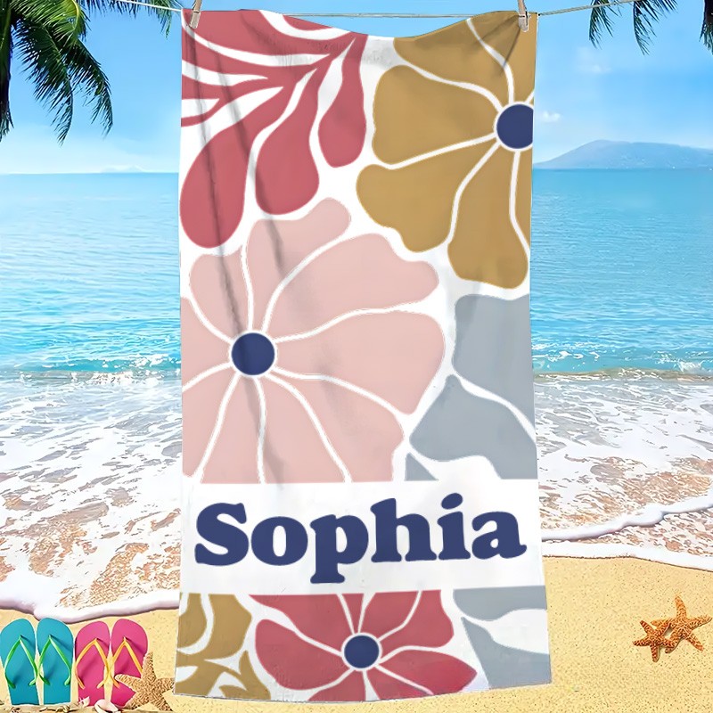 Personalized Yellow Danish Flower Kids Beach Towel with Name Beach Party Travel Birthday Gifts for Kids