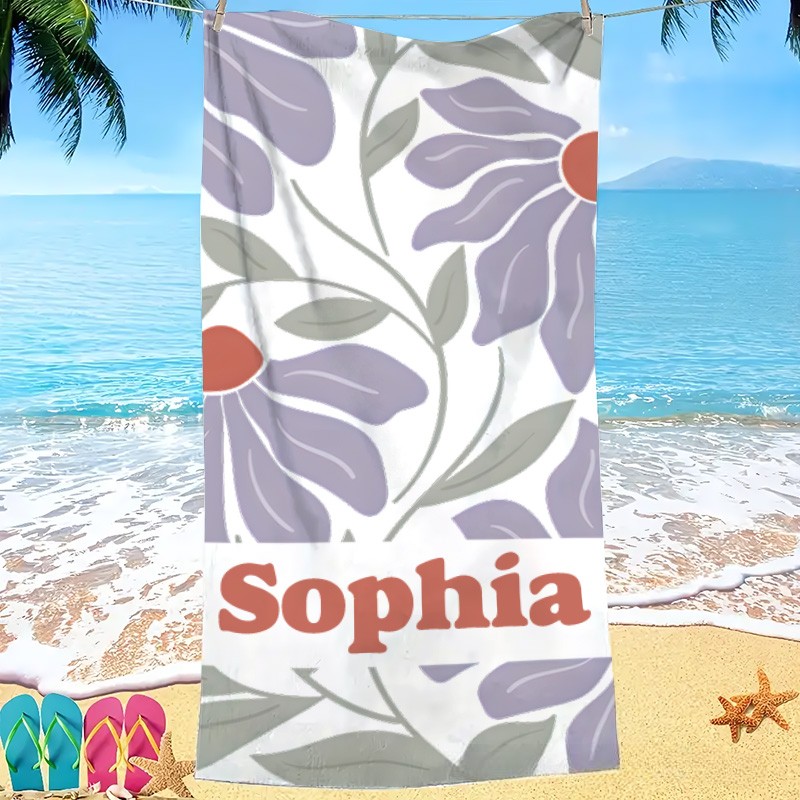 Personalized Danish Flower Kids Beach Towel with Name Beach Party Travel Birthday Gifts for Kids