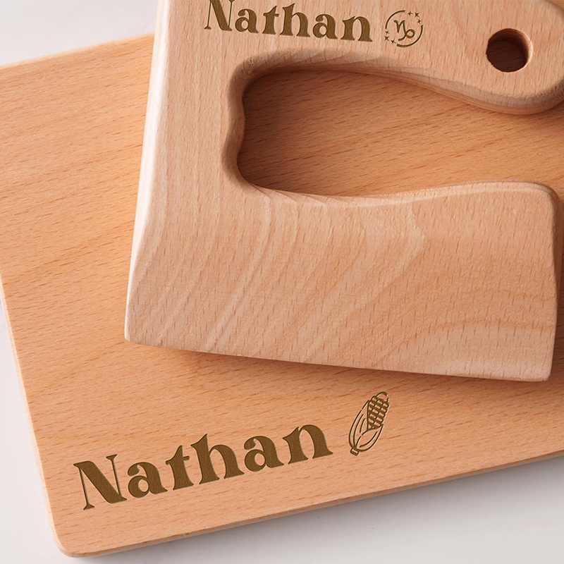 Personalized Montessori Toddler Toys, Wood Toddler Toy Personalized Kid Knife Cutting Board Set Gift for Kid Child Kitchen Tools