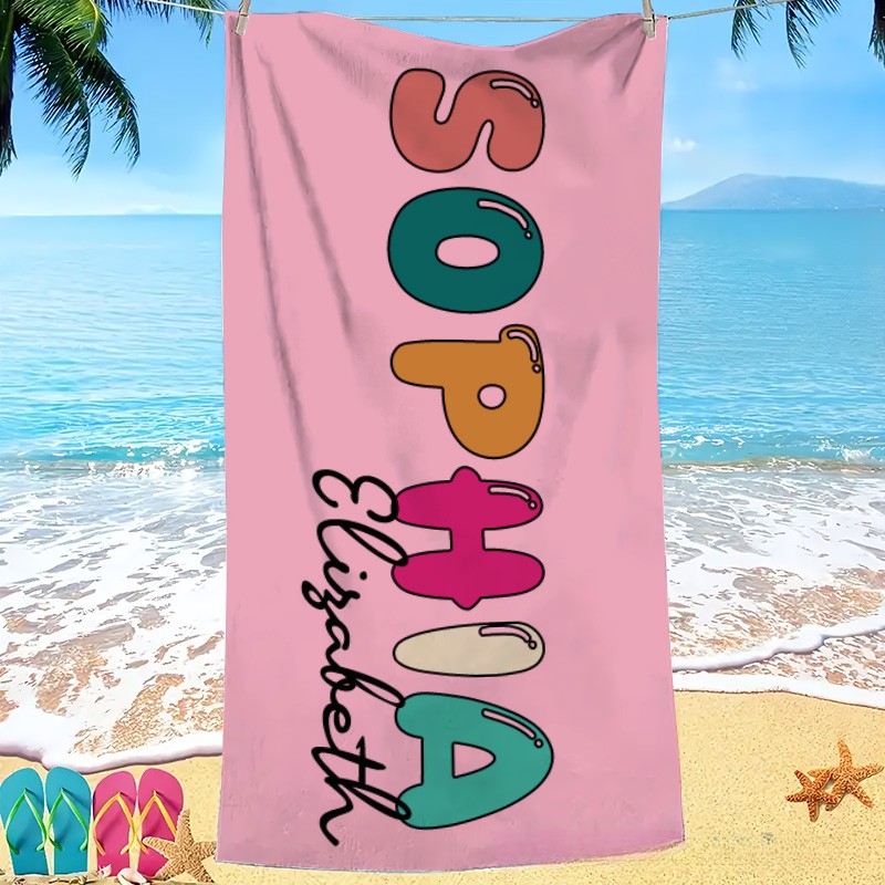 Personalized Kids Name Beach Towel Gift for Kids Colored Kids Towel