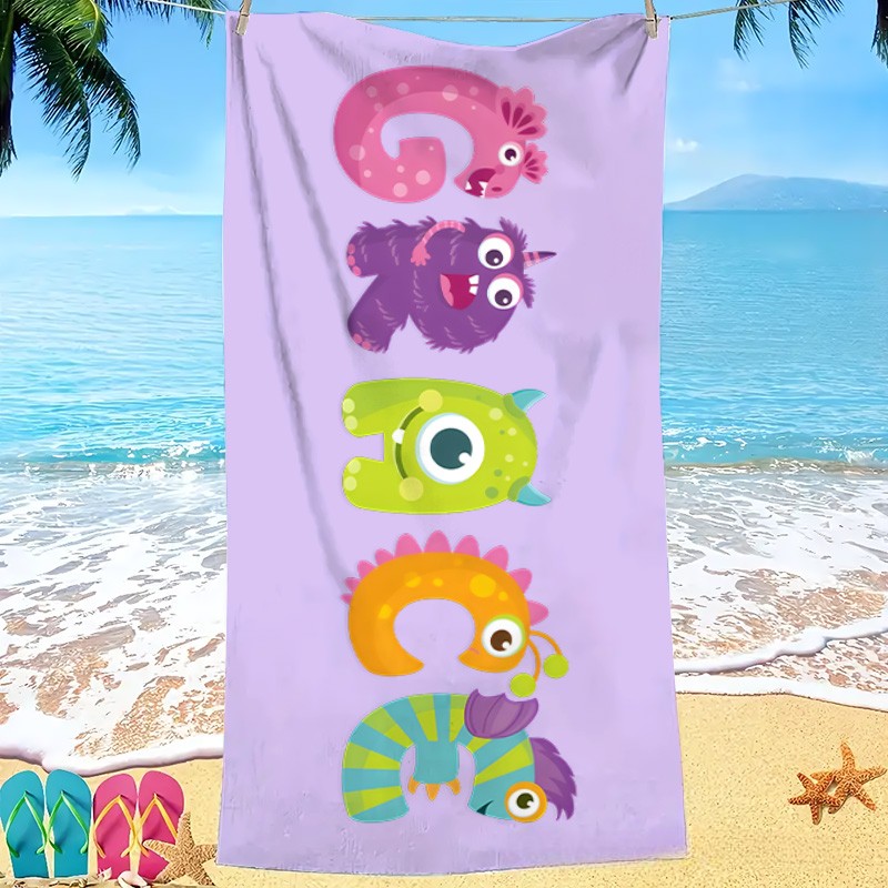 Personalized Multicolor Cartoon Monster Kids with Name Beach Towel Travel Essential Birthday Children's Day Gift for Kids