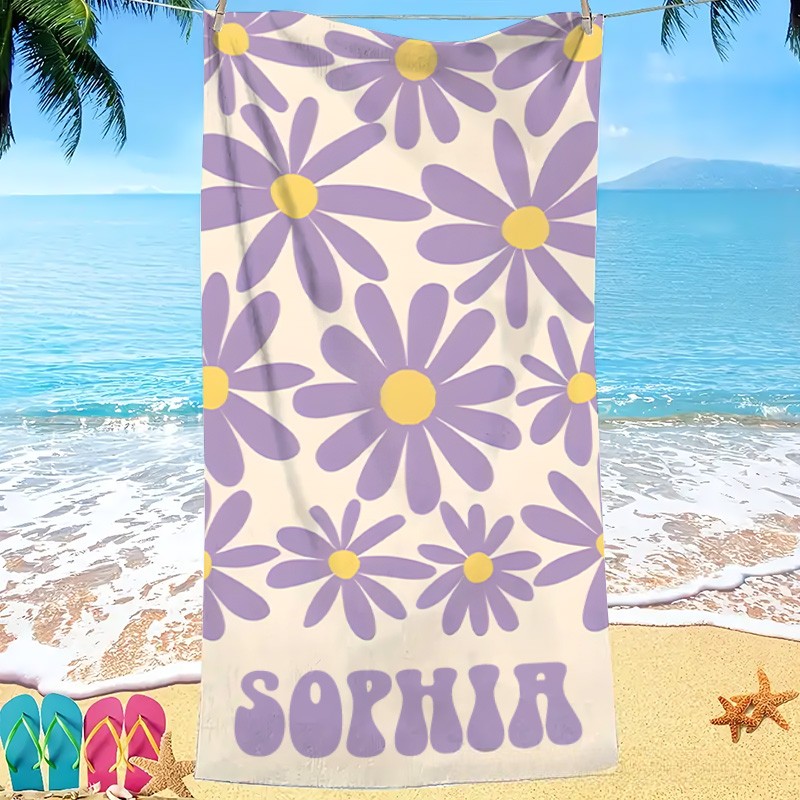 Personalized Girl Beach Towel with Name Gift for Kids Boho Beach Towel