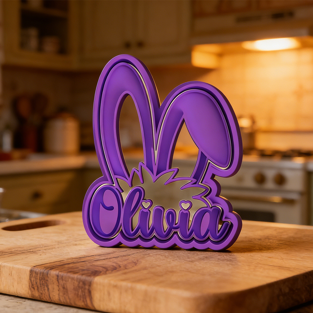 Personalized Bunny Name Cookie Cutter Easter Rabbit Ear Custom Embosser Mold Perfect for Easter Baking Kids Gifts