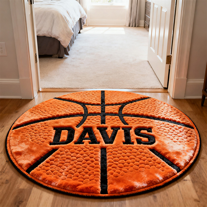 Personalized Basketball Player Rug with Name and Classic Court Style or Fans and Players