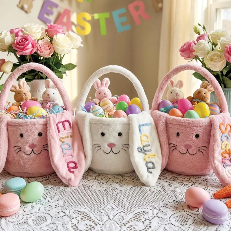 Personalized Bunny Easter Basket Soft Toy Organizer for Nursery Easter Gift Baby Shower Gift Toddler Room Decor Custom Bunny Storage