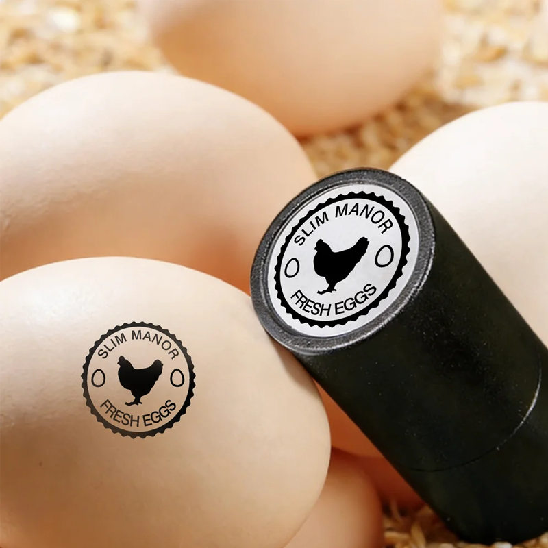 Personalized Hen Silhouette Safe Egg Stamp with Food Grade Ink Name Text and Year Birthday Gift for Family Farmer Breeder