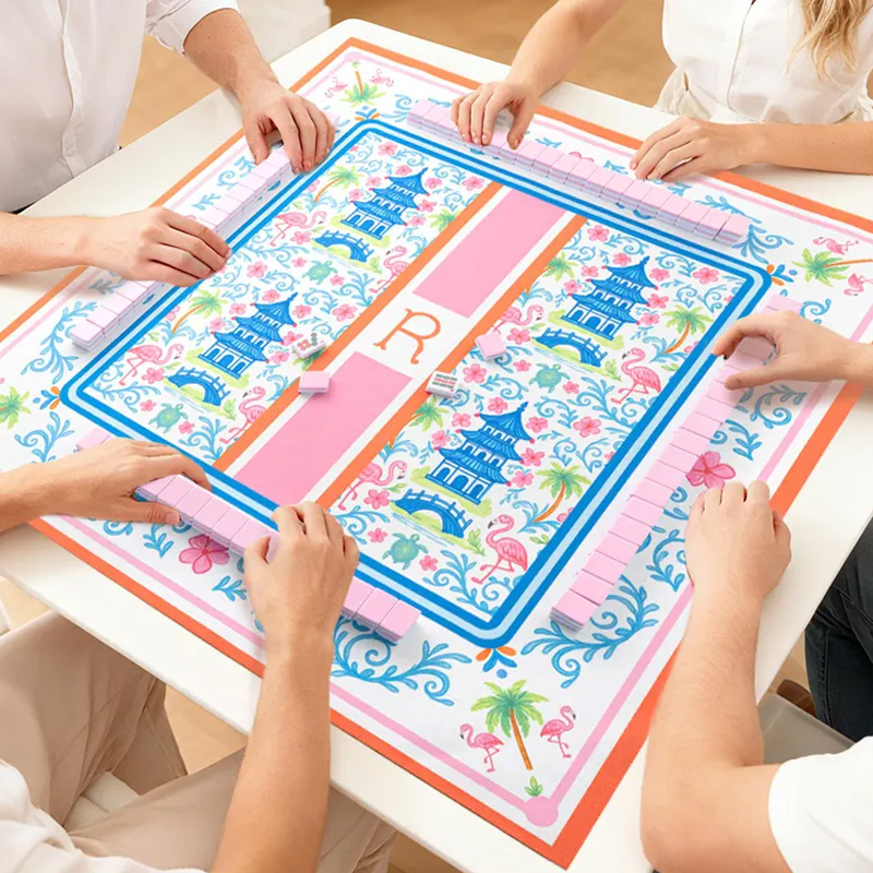 Personalized Floral Pattern Custom Name Waterproof Non Slip Table Protector Family Gift Mahjong Mat