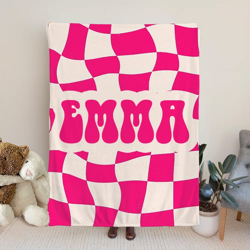 Personalized Checker Pattern in Vintage Rustic Style Kids Blanket with Name Birthday Anniversary Gift