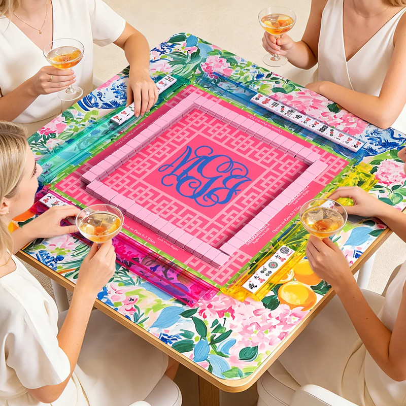 Personalized Floral Design Vine Monogram Neoprene Mahjong Mat with Storage Bag Game Night Birthday Gift for Mahjong Lovers