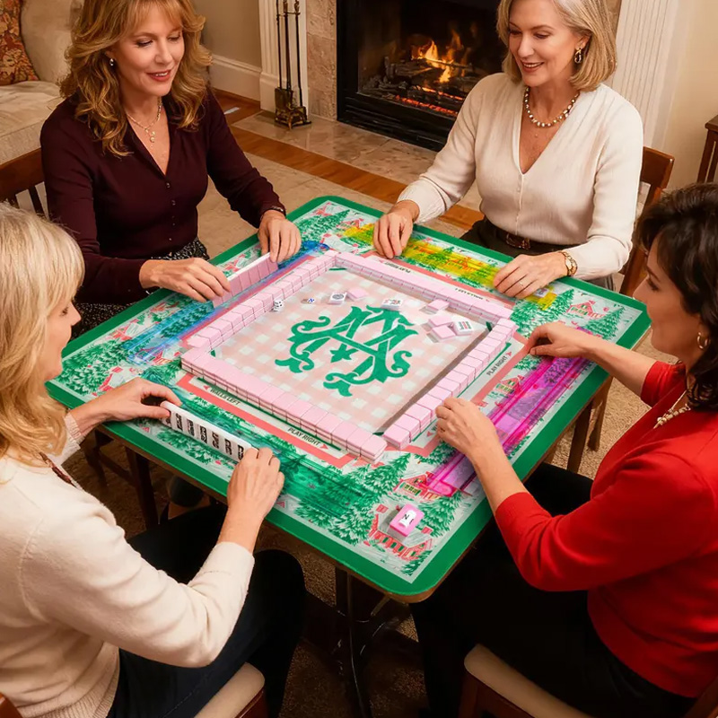 Personalized Green Floral Pattern Custom Name Waterproof Non Slip Table Protector Gift Mahjong Mat