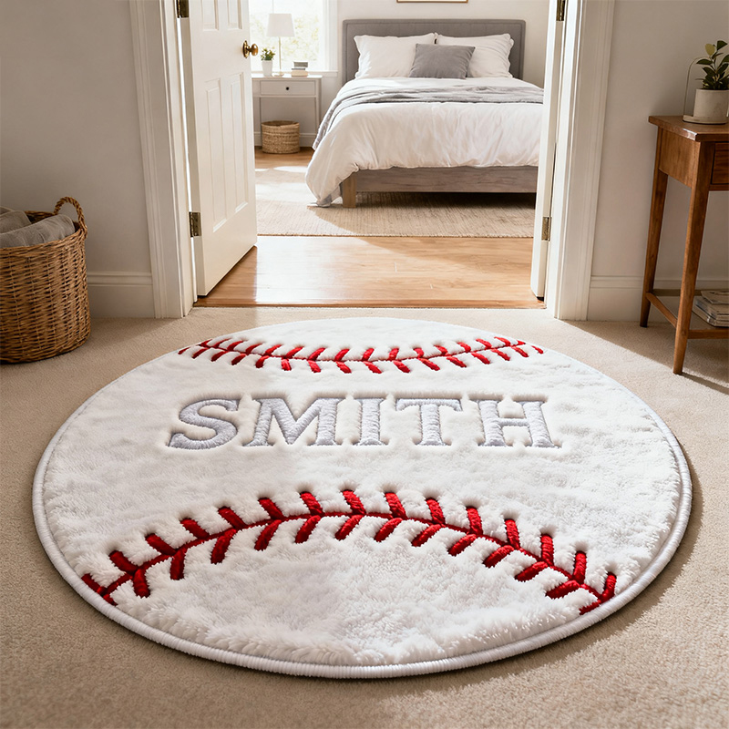 Personalized Baseball Welcome Rug with Custom Name for Sports Enthusiasts