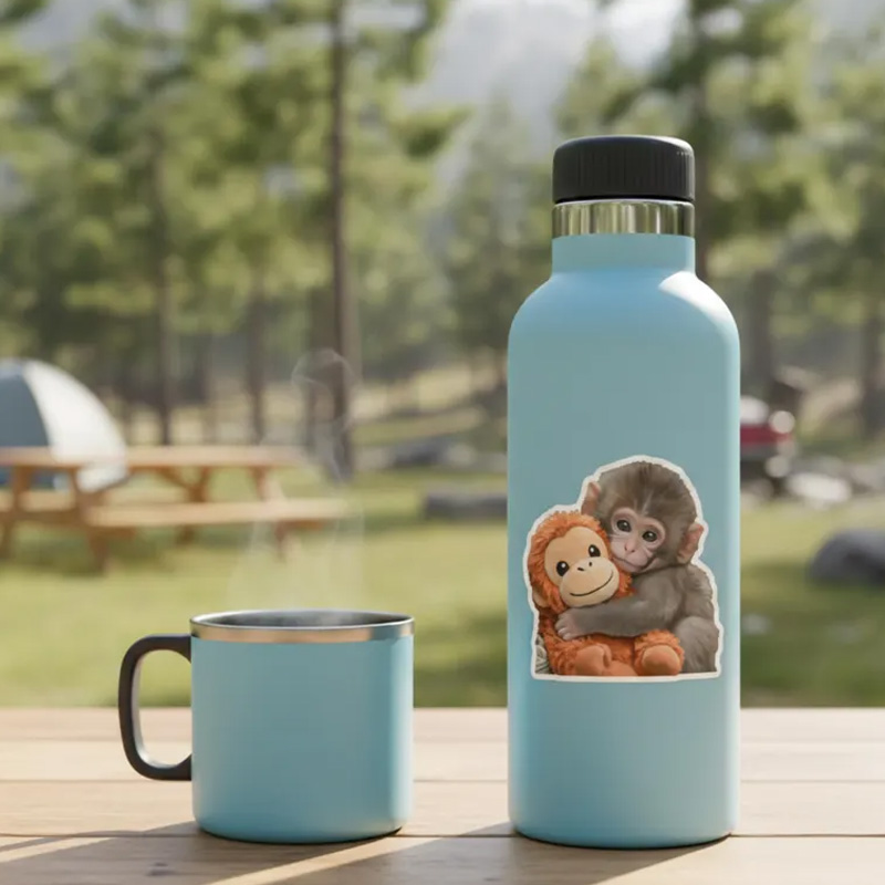 Punch Monkey Hugging Plush Toy Waterproof Decorative Gift for Laptop Punch Monkey Sticker  Emotional Animal Lover Gift