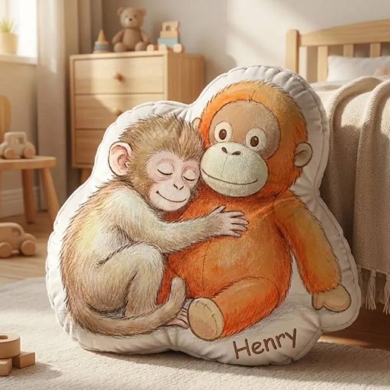 Personalized Cute Baby Monkey Hugging Plush Toy Custom Name Soft Comfort Decorative Gift for Kids Room Punch Monkey Pillow