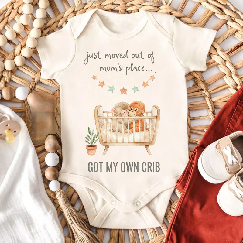 Cute Baby Monkey in Crib Custom Name Soft Cotton Funny Newborn Gift Outfit Punch Monkey Baby Bodysuit