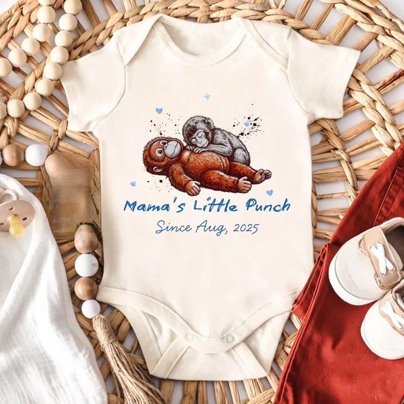 Personalized Mamas Little Punch Custom Name Soft Cotton Newborn Outfit Cute Baby Gift Punch Monkey Baby Bodysuit