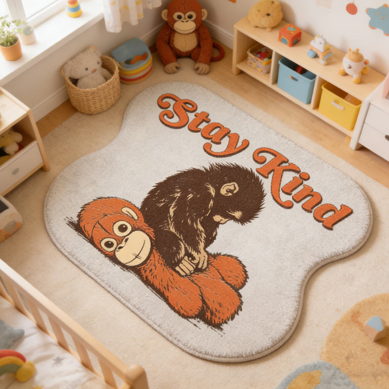 Personalized Stay Kind Baby Monkey Hugging Plush Toy Soft Nursery Floor Mat Gift Punch Monkey Carpet Rug