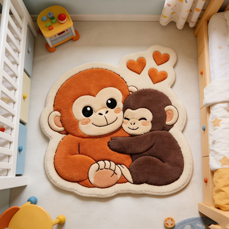 Cute Baby Monkey Hugging Parent Soft Nursery Room Play Mat Gift Punch Monkey Carpet Rug Gifts for Emotional Comfort